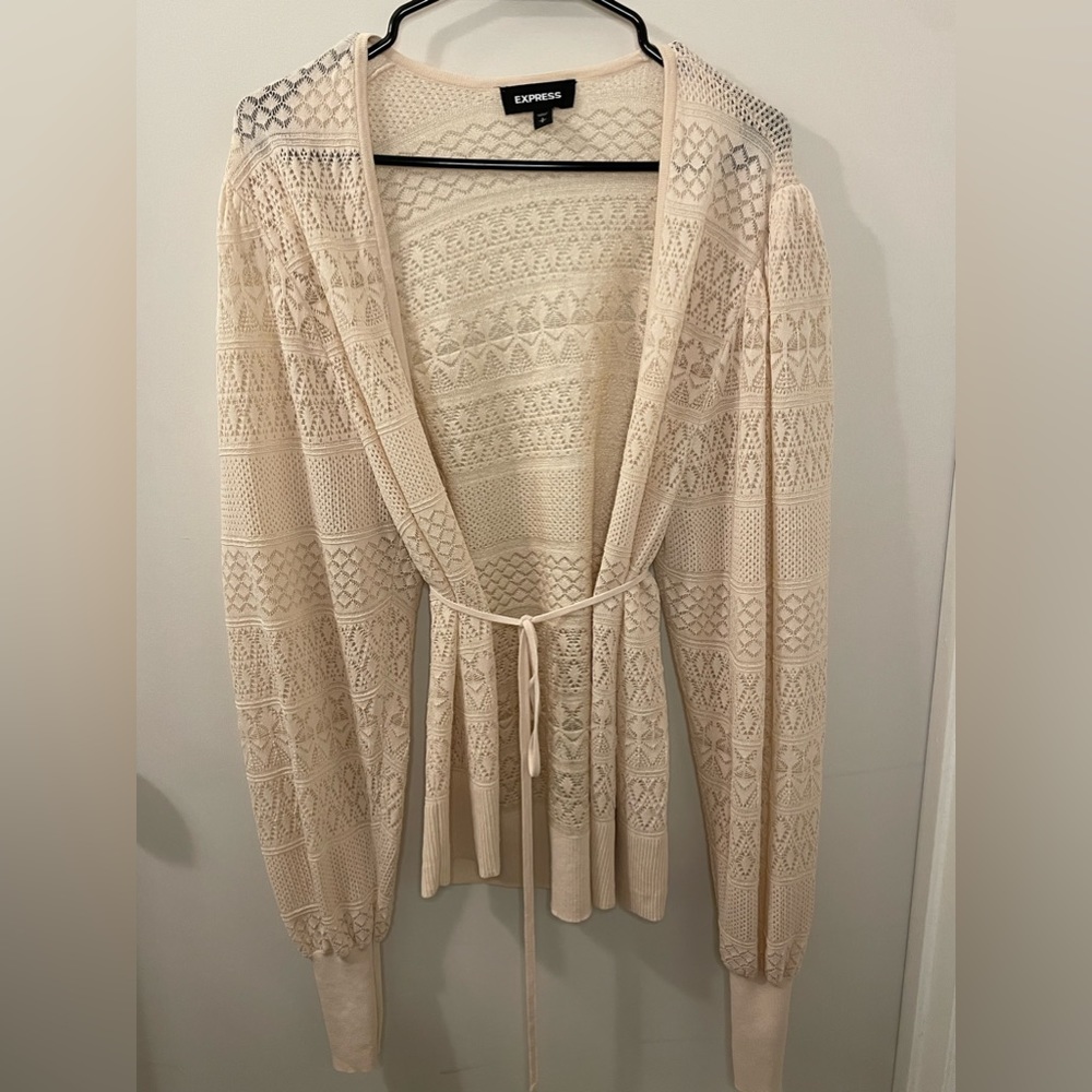 Gorgeous Cream Beige Tan Lace Vintage Style Cardigan by Express Size Small